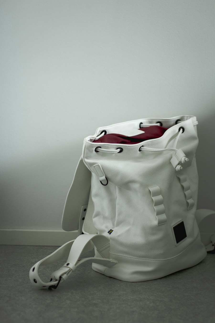White and black backpack